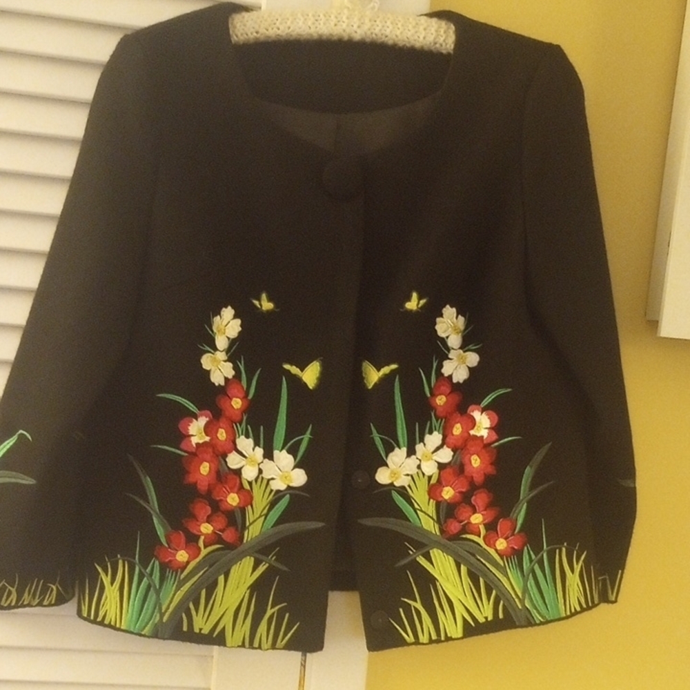 Floral Embroidered Black Jacket